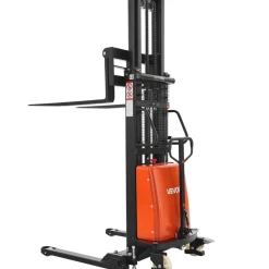 VEVOR Semi Electric Pallet Stacker, 3300 lbs Load Capacity, Pallet Lift Stacker Forklift with Straddle Legs, 96.06 Inches Lifting Height & 8.3-33.86 Inches Adjustable Fork Width, Orange & Black