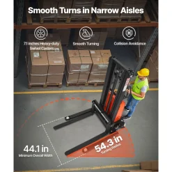 VEVOR Semi Electric Pallet Stacker, 3300 lbs Load Capacity, Pallet Lift Stacker Forklift with Straddle Legs, 96.06 Inches Lifting Height & 8.3-33.86 Inches Adjustable Fork Width, Orange & Black