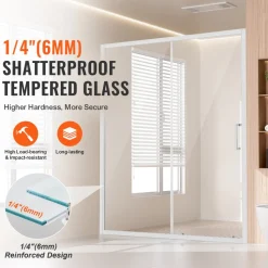 VEVOR Semi-frameless Shower Door, 57.7-59 W x 70 H in, Shower Sliding Glass Door with 1/4 in(6mm) Clear Tempered Glass, Waterproof Shatterproof NANO Stainproof with Stainless Steel Hardware, Chrome