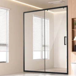 VEVOR Semi-frameless Shower Door, 57.7-59 W x 70 H in, Shower Sliding Glass Door with 1/4 in(6mm) Clear Tempered Glass, Waterproof Shatterproof Stainproof with Stainless Steel Hardware, Matte Black