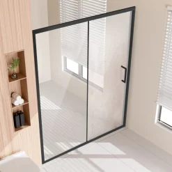 VEVOR Semi-frameless Shower Door, 57.7-59 W x 70 H in, Shower Sliding Glass Door with 1/4 in(6mm) Clear Tempered Glass, Waterproof Shatterproof Stainproof with Stainless Steel Hardware, Matte Black