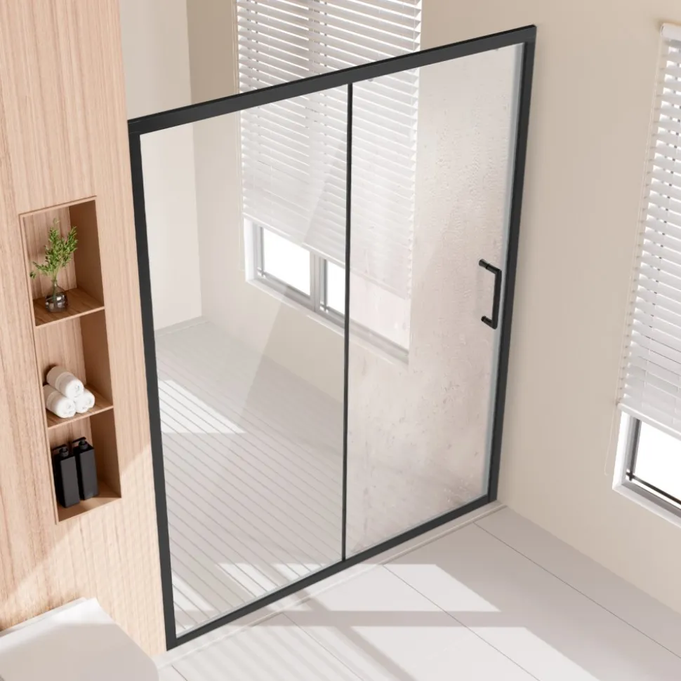VEVOR Semi-frameless Shower Door, 57.7-59 W x 70 H in, Shower Sliding Glass Door with 1/4 in(6mm) Clear Tempered Glass, Waterproof Shatterproof Stainproof with Stainless Steel Hardware, Matte Black