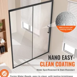 VEVOR Semi-frameless Shower Door, 57.7-59 W x 70 H in, Shower Sliding Glass Door with 1/4 in(6mm) Clear Tempered Glass, Waterproof Shatterproof Stainproof with Stainless Steel Hardware, Matte Black