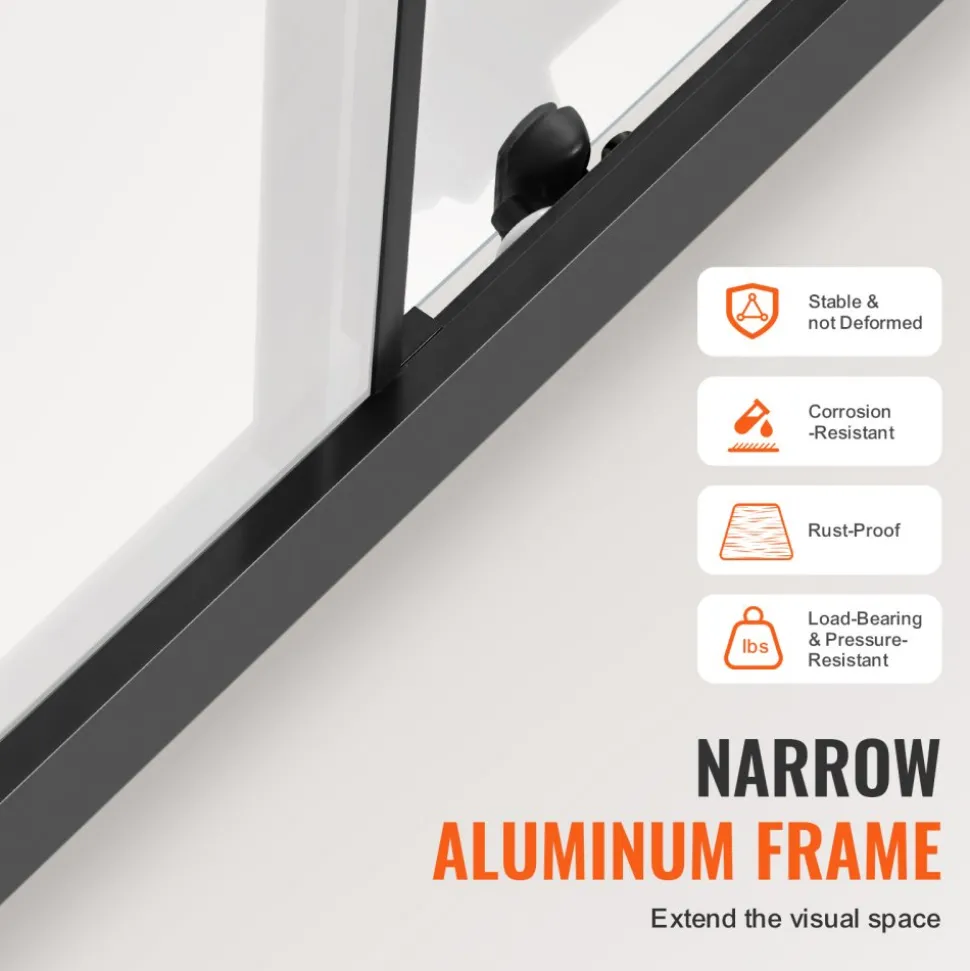 VEVOR Semi-frameless Shower Door, 57.7-59 W x 70 H in, Shower Sliding Glass Door with 1/4 in(6mm) Clear Tempered Glass, Waterproof Shatterproof Stainproof with Stainless Steel Hardware, Matte Black