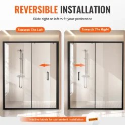 VEVOR Semi-frameless Shower Door, 57.7-59 W x 70 H in, Shower Sliding Glass Door with 1/4 in(6mm) Clear Tempered Glass, Waterproof Shatterproof Stainproof with Stainless Steel Hardware, Matte Black