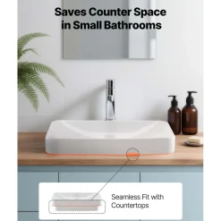 VEVOR Semi Recessed Bathroom Sink, 19.29 x 12.01 Inch Rectangular White Ceramic Vessel Sink with 1-3/4 Inch Drain Hole, Drop in Modern Lavatory Vanity Bath Wash Bowl Basin, Rectangle for Small Space