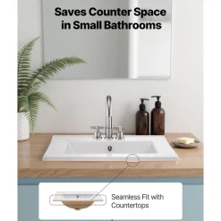 VEVOR Semi Recessed Bathroom Sink, 20.08 x 18.31 Inch Rectangular White Ceramic Vessel Sink with Overflow and 3 Faucet Holes, Drop in Modern Lavatory Vanity Bath Wash Bowl Basin Rectangle Small Space