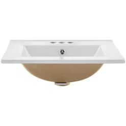 VEVOR Semi Recessed Bathroom Sink, 20.08 x 18.31 Inch Rectangular White Ceramic Vessel Sink with Overflow and 3 Faucet Holes, Drop in Modern Lavatory Vanity Bath Wash Bowl Basin Rectangle Small Space