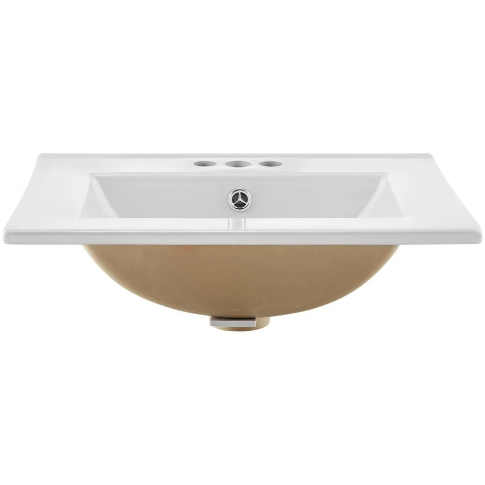 VEVOR Semi Recessed Bathroom Sink, 20.08 x 18.31 Inch Rectangular White Ceramic Vessel Sink with Overflow and 3 Faucet Holes, Drop in Modern Lavatory Vanity Bath Wash Bowl Basin Rectangle Small Space