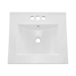 VEVOR Semi Recessed Bathroom Sink, 20.08 x 18.31 Inch Rectangular White Ceramic Vessel Sink with Overflow and 3 Faucet Holes, Drop in Modern Lavatory Vanity Bath Wash Bowl Basin Rectangle Small Space