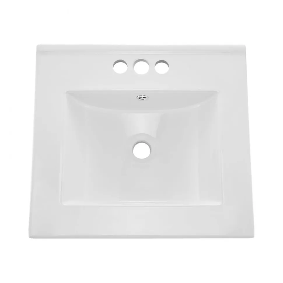 VEVOR Semi Recessed Bathroom Sink, 20.08 x 18.31 Inch Rectangular White Ceramic Vessel Sink with Overflow and 3 Faucet Holes, Drop in Modern Lavatory Vanity Bath Wash Bowl Basin Rectangle Small Space
