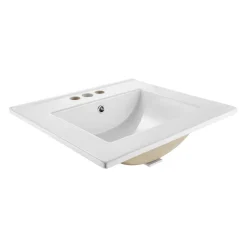VEVOR Semi Recessed Bathroom Sink, 20.08 x 18.31 Inch Rectangular White Ceramic Vessel Sink with Overflow and 3 Faucet Holes, Drop in Modern Lavatory Vanity Bath Wash Bowl Basin Rectangle Small Space