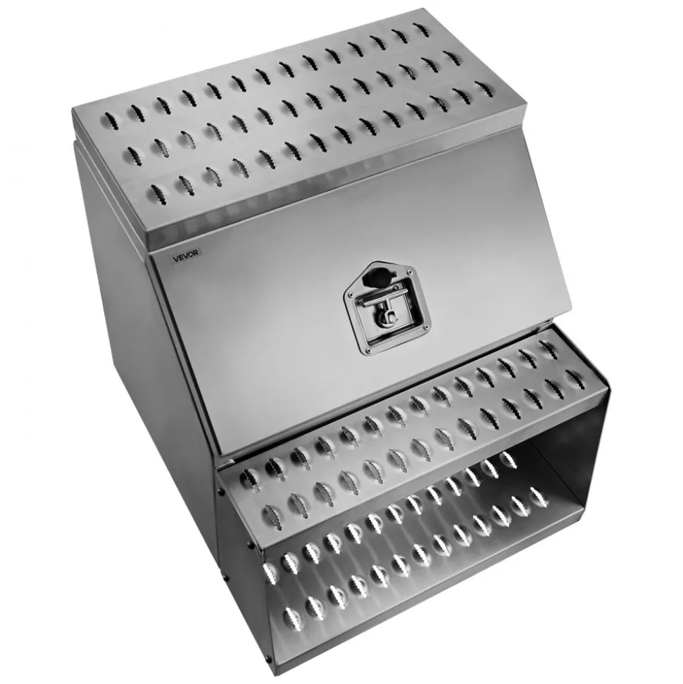 VEVOR Semi-Truck Step Tool Box, 24" x 27.5" x 25.4" Heavy Duty Aluminum Toolbox Side Mount, Waterproof Side Storage Saddle Step Box with T-Handle Lock & Keys for Semi Trucks, Flatbed Trailers