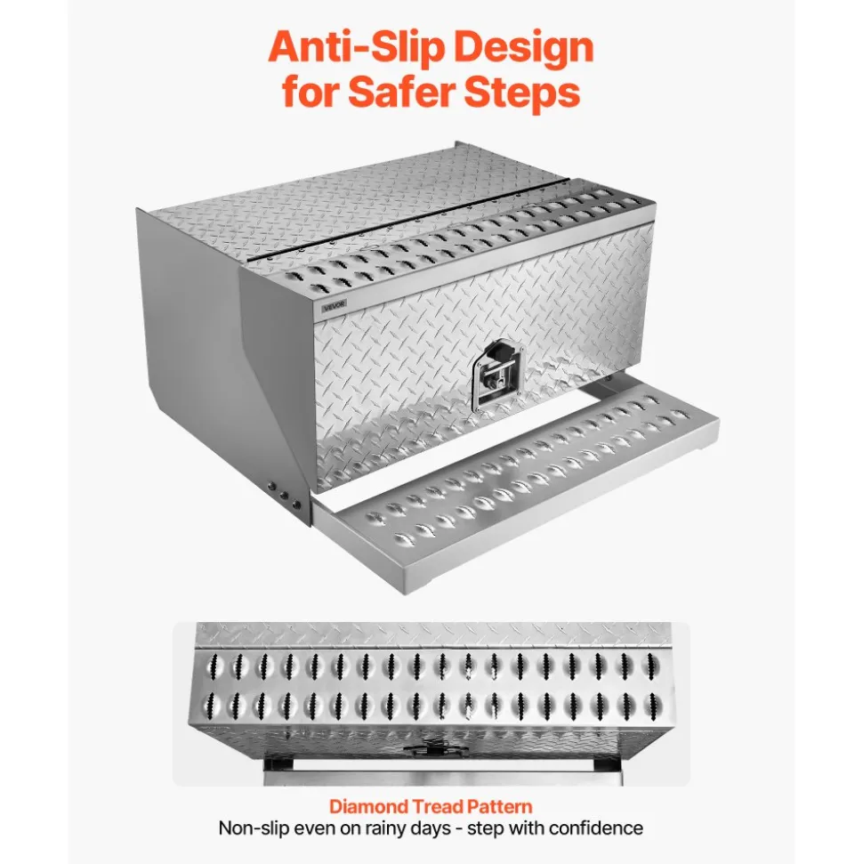 VEVOR Semi-Truck Step Tool Box, 30" x 29.5" x 15.8" Heavy Duty Aluminum Diamond Plate Toolbox, Waterproof Cab Entry Step Storage Box with T-Handle Lock & Keys for Flatbed, Crane, and Semi Trucks