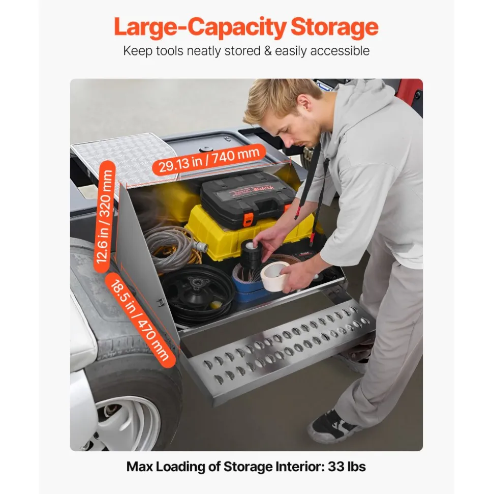 VEVOR Semi-Truck Step Tool Box, 31" x 30" x 19" Heavy Duty Aluminum Diamond Plate Toolbox, Waterproof Cab Entry Step Storage Box with Shock-Absorbing Latch for Flatbed, Crane, and Semi Trucks