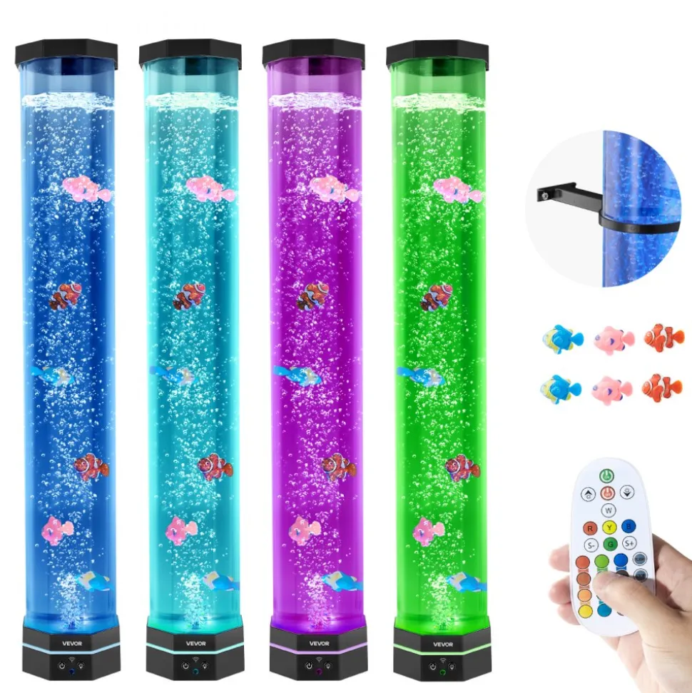 VEVOR Sensory Bubble Tube Lamp, 2.67 ft Bubble Fish Tube, Sensory Aquarium Lamp with 6 Floating Fish & 16 Color Effects, Remote Control, Stress Relief Calming Light for Bedroom Living Room Home Decor