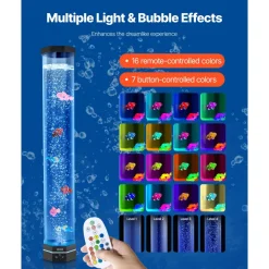 VEVOR Sensory Bubble Tube Lamp, 2.67 ft Bubble Fish Tube, Sensory Aquarium Lamp with 6 Floating Fish & 16 Color Effects, Remote Control, Stress Relief Calming Light for Bedroom Living Room Home Decor