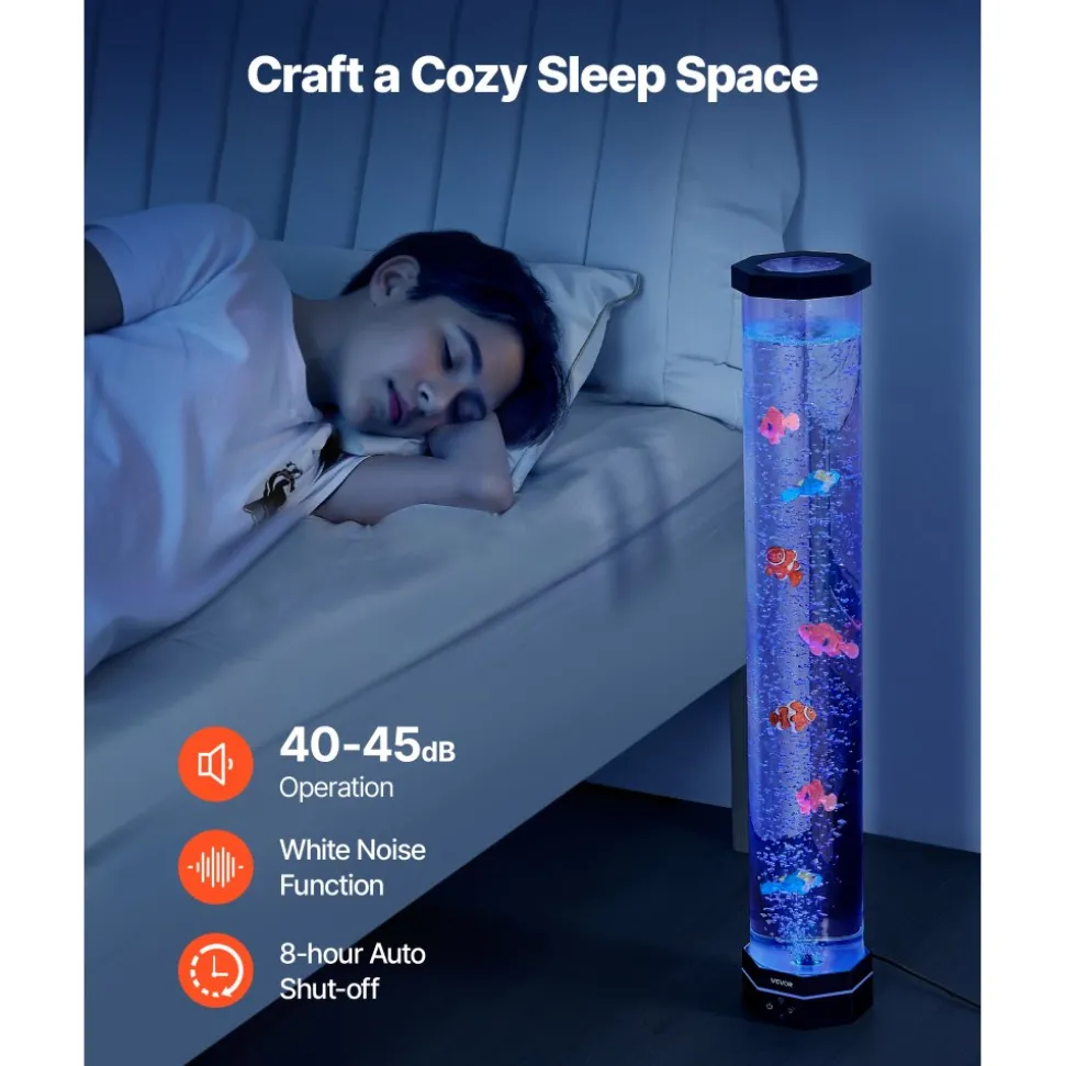 VEVOR Sensory Bubble Tube Lamp, 2.67 ft Bubble Fish Tube, Sensory Aquarium Lamp with 6 Floating Fish & 16 Color Effects, Remote Control, Stress Relief Calming Light for Bedroom Living Room Home Decor