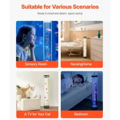 VEVOR Sensory Bubble Tube Lamp, 2.67 ft Bubble Fish Tube, Sensory Aquarium Lamp with 6 Floating Fish & 16 Color Effects, Remote Control, Stress Relief Calming Light for Bedroom Living Room Home Decor