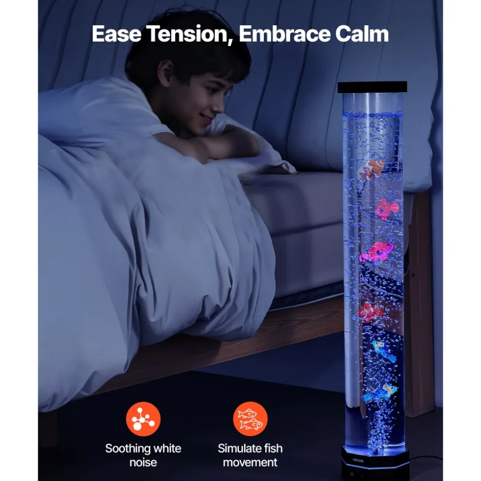 VEVOR Sensory Bubble Tube Lamp, 2.67 ft Bubble Fish Tube, Sensory Aquarium Lamp with 6 Floating Fish & 16 Color Effects, Remote Control, Stress Relief Calming Light for Bedroom Living Room Home Decor
