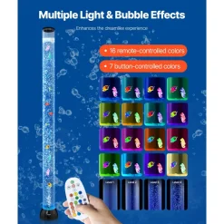VEVOR Sensory Bubble Tube Lamp, 5 ft Bubble Fish Tube, Sensory Aquarium Lamp with 10 Floating Fish & 16 Color Effects, Remote Control, Stress Relief Calming Light for Bedroom Living Room Home Decor