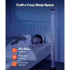 VEVOR Sensory Bubble Tube Lamp, 5 ft Bubble Fish Tube, Sensory Aquarium Lamp with 10 Floating Fish & 16 Color Effects, Remote Control, Stress Relief Calming Light for Bedroom Living Room Home Decor