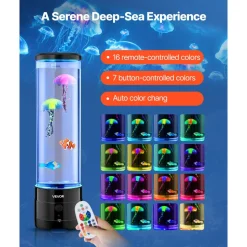 VEVOR Sensory Bubble Tube Lamp, 16 Color Changing Light Effects, Water Fish Lamp with Built-in Bluetooth Speaker & White Noise, Fake Aquarium Tank Night Light for Bedroom Living Room Home Decor