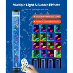 VEVOR Sensory Bubble Tube Lamp, 3.3 ft Bubble Fish Tube, Sensory Aquarium Lamp with 10 Floating Fish & 16 Color Effects, Remote Control, Stress Relief Calming Light for Bedroom Living Room Home Decor