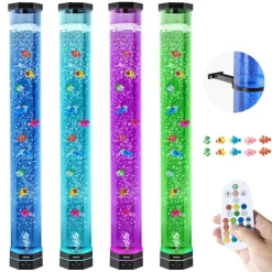 VEVOR Sensory Bubble Tube Lamp, 3.3 ft Bubble Fish Tube, Sensory Aquarium Lamp with 10 Floating Fish & 16 Color Effects, Remote Control, Stress Relief Calming Light for Bedroom Living Room Home Decor