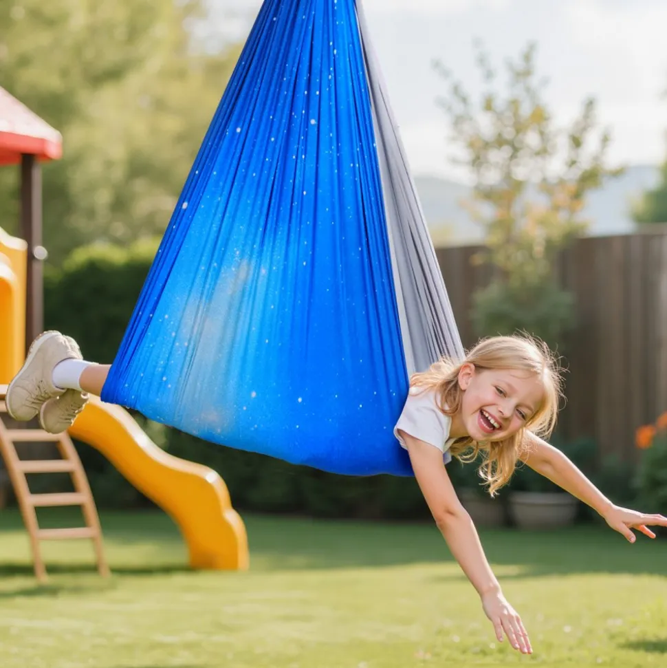 VEVOR Sensory Swing, Double-Layer Fabric Sensorys Hammock, Indoor & Outdoor Sensory Swing with 360° Swivel Hanger, O-Sling, Holds up to 300lbs, Adjustable Aerial Yoga, Hanging Swings for Kids