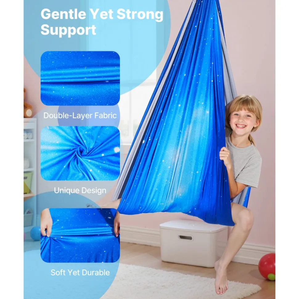 VEVOR Sensory Swing, Double-Layer Fabric Sensorys Hammock, Indoor & Outdoor Sensory Swing with 360° Swivel Hanger, O-Sling, Holds up to 300lbs, Adjustable Aerial Yoga, Hanging Swings for Kids