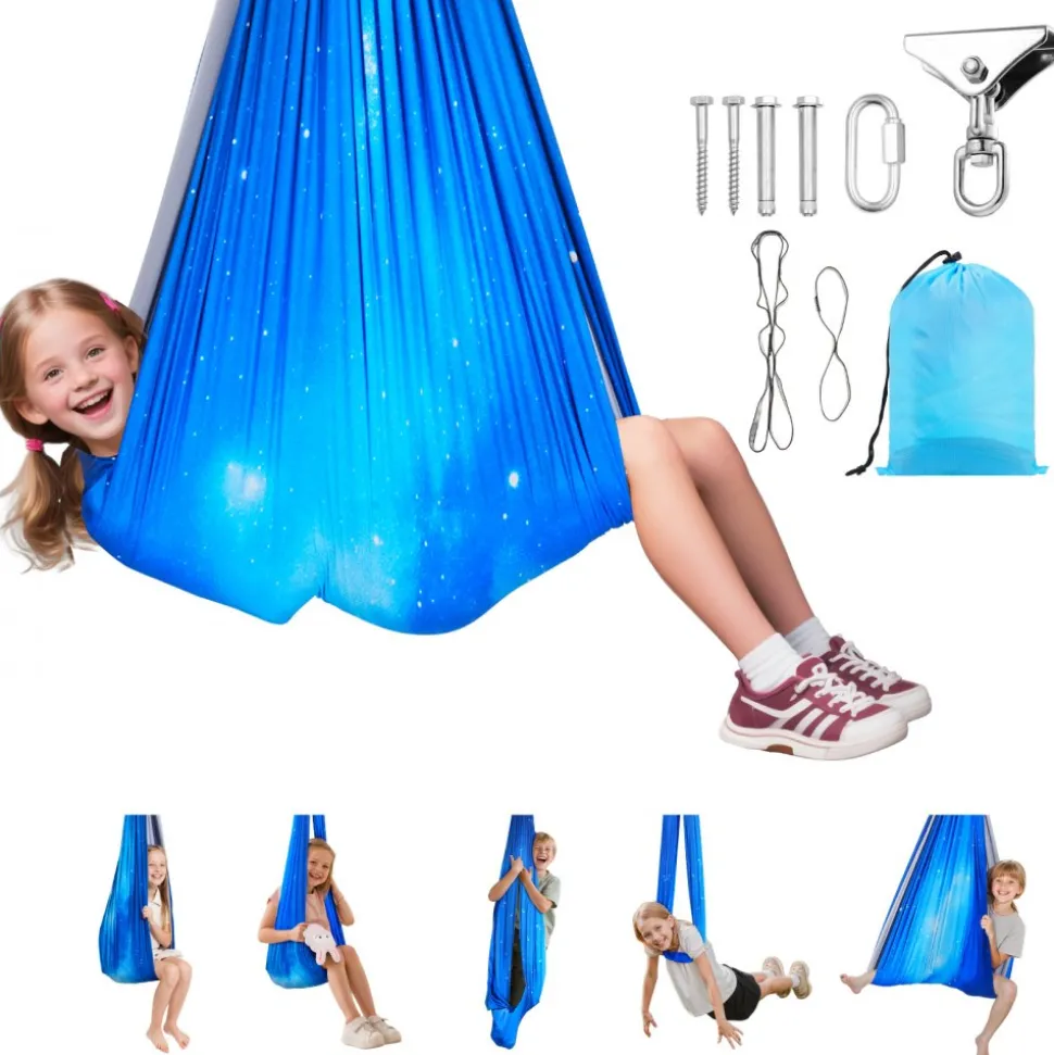 VEVOR Sensory Swing, Double-Layer Fabric Sensorys Hammock, Indoor & Outdoor Sensory Swing with 360° Swivel Hanger, O-Sling, Holds up to 300lbs, Adjustable Aerial Yoga, Hanging Swings for Kids