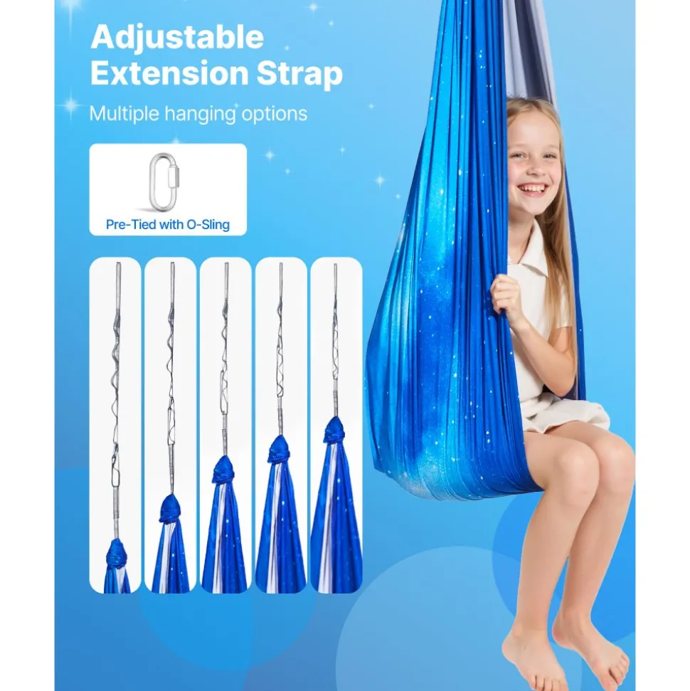 VEVOR Sensory Swing, Double-Layer Fabric Sensorys Hammock, Indoor & Outdoor Sensory Swing with 360° Swivel Hanger, O-Sling, Holds up to 300lbs, Adjustable Aerial Yoga, Hanging Swings for Kids
