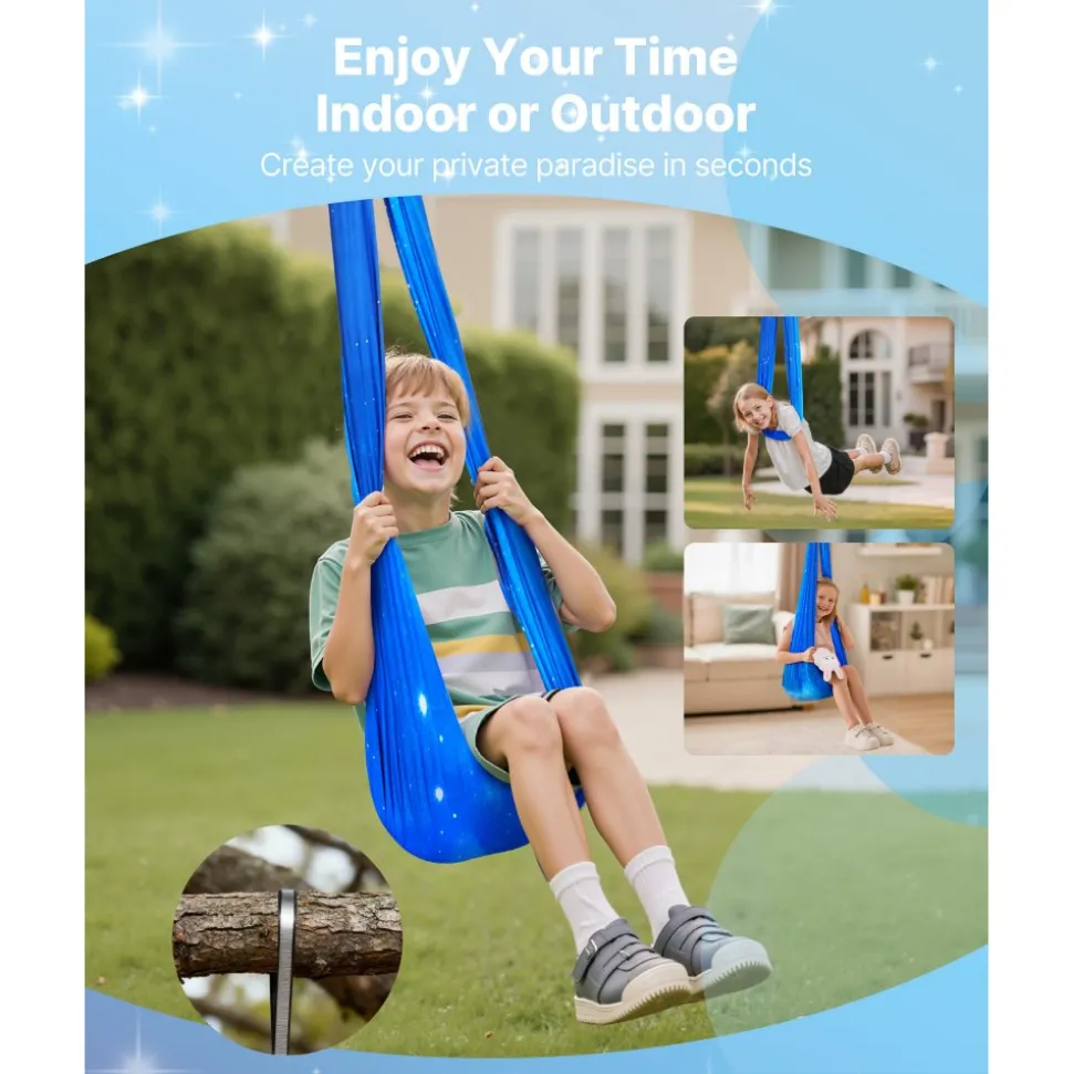 VEVOR Sensory Swing, Double-Layer Fabric Sensorys Hammock, Indoor & Outdoor Sensory Swing with 360° Swivel Hanger, O-Sling, Holds up to 300lbs, Adjustable Aerial Yoga, Hanging Swings for Kids