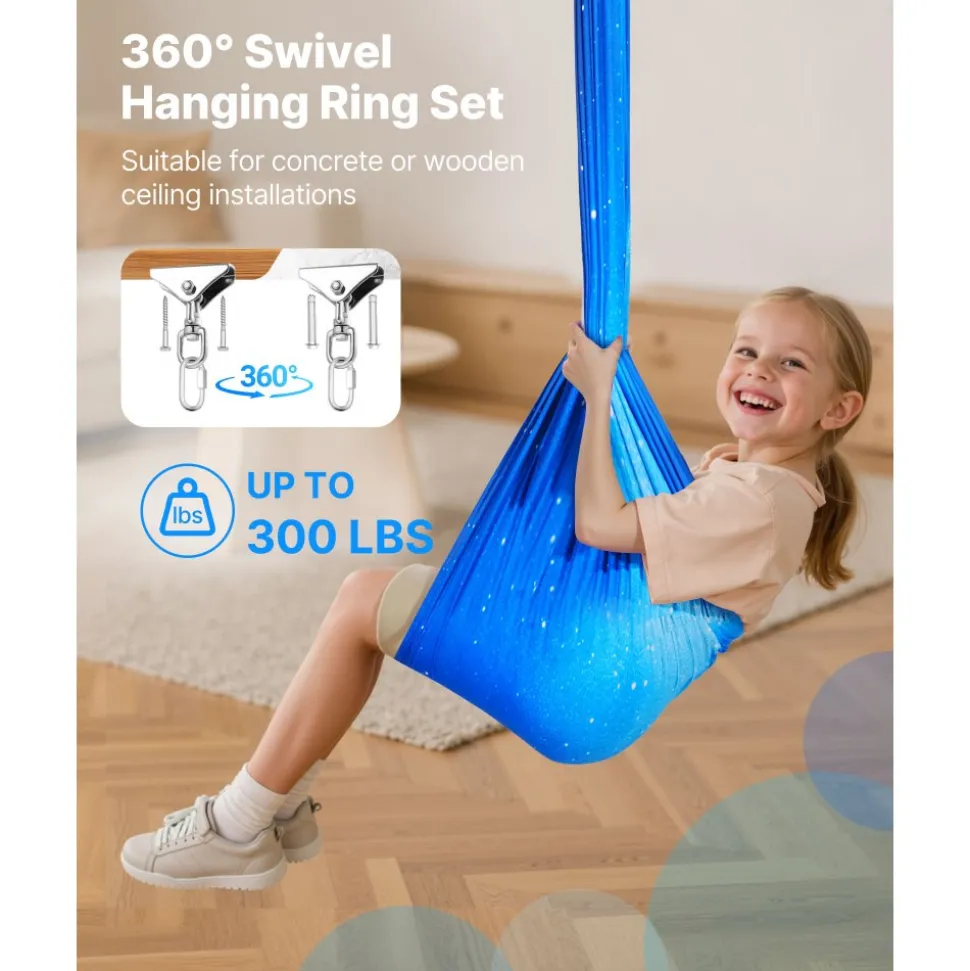 VEVOR Sensory Swing, Double-Layer Fabric Sensorys Hammock, Indoor & Outdoor Sensory Swing with 360° Swivel Hanger, O-Sling, Holds up to 300lbs, Adjustable Aerial Yoga, Hanging Swings for Kids