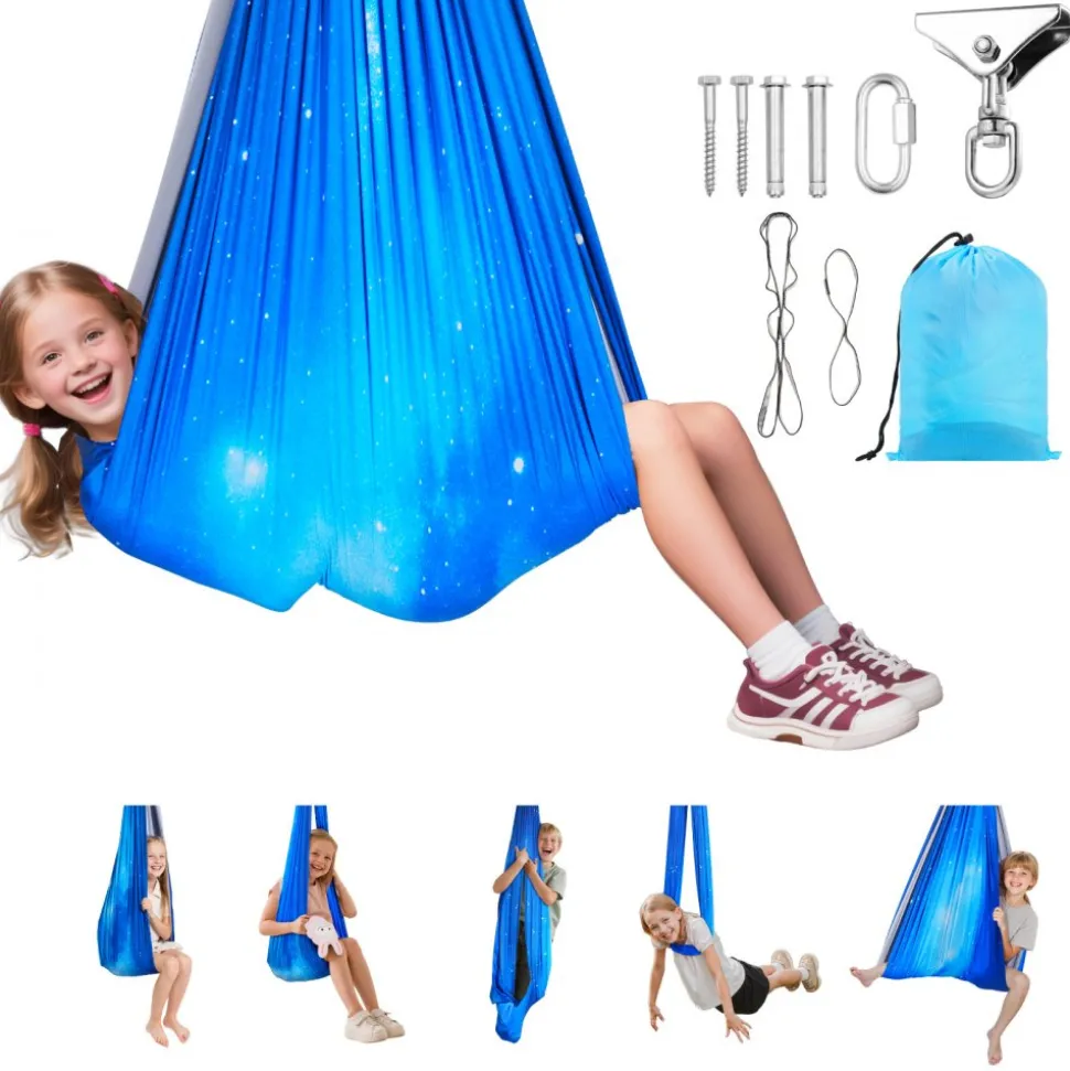VEVOR Sensory Swing, Double-Layer Fabric Sensorys Hammock, Indoor & Outdoor Sensory Swing with 360° Swivel Hanger, O-Sling, Holds up to 300lbs, Adjustable Aerial Yoga, Hanging Swings for Kids