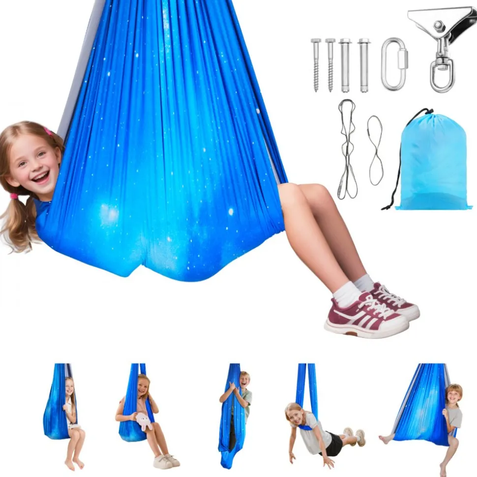 VEVOR Sensory Swing, Double-Layer Fabric Sensorys Hammock, Indoor & Outdoor Sensory Swing with 360° Swivel Hanger, O-Sling, Holds up to 300lbs, Adjustable Aerial Yoga, Hanging Swings for Kids