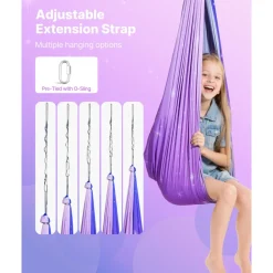 VEVOR Sensory Swing, Double-Layer Fabric Sensorys Hammock, Indoor & Outdoor Sensory Swing with 360° Swivel Hanger, O-Sling, Holds up to 300lbs, Adjustable Aerial Yoga, Ceiling Swings for Kids
