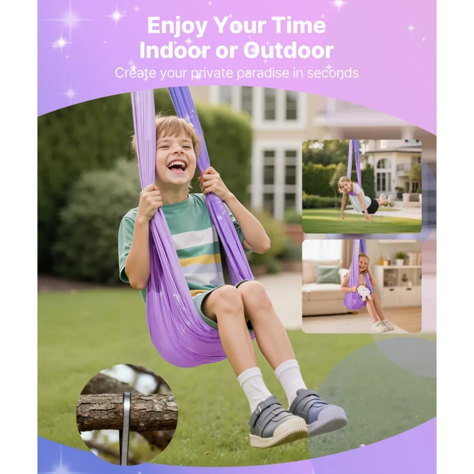 VEVOR Sensory Swing, Double-Layer Fabric Sensorys Hammock, Indoor & Outdoor Sensory Swing with 360° Swivel Hanger, O-Sling, Holds up to 300lbs, Adjustable Aerial Yoga, Ceiling Swings for Kids