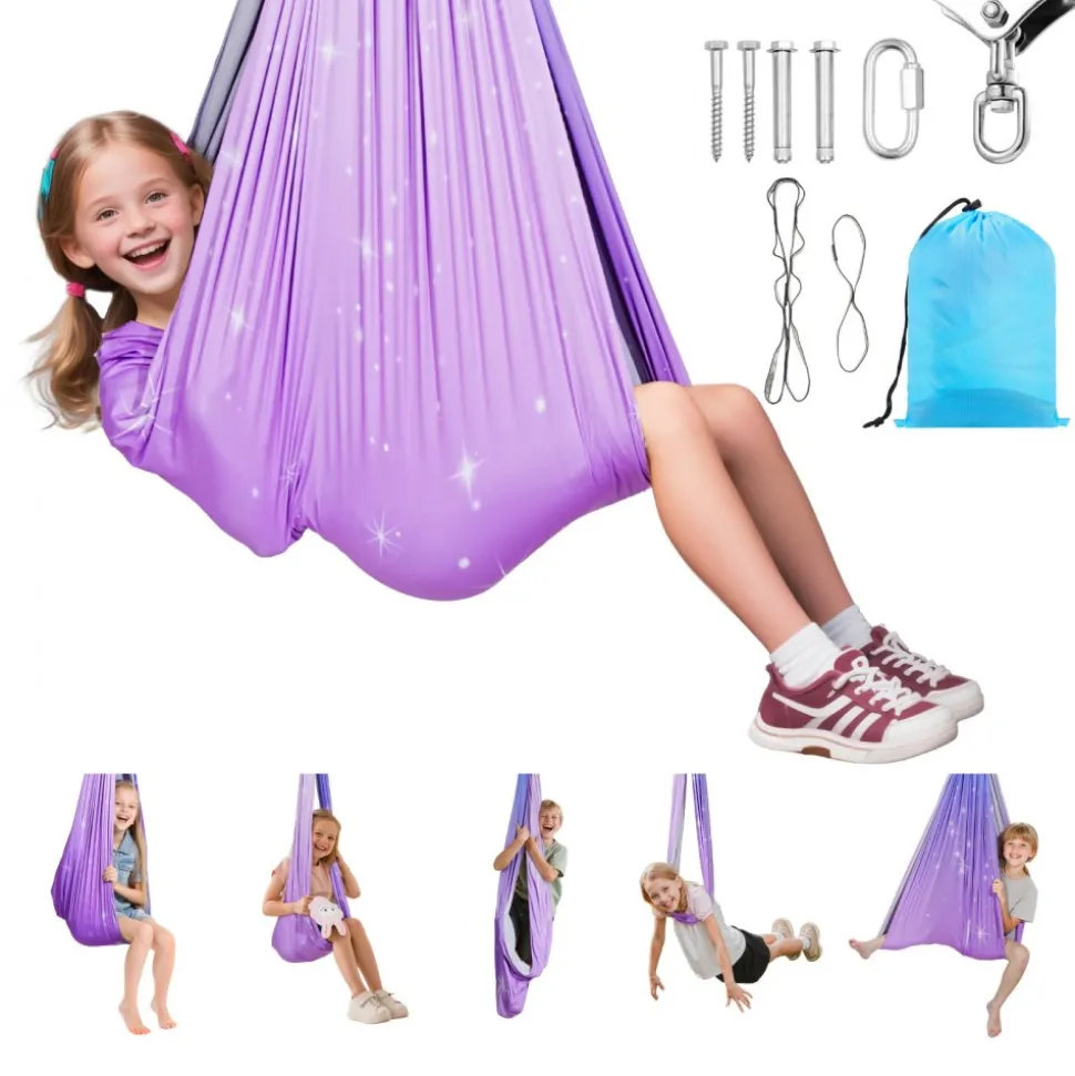 VEVOR Sensory Swing, Double-Layer Fabric Sensorys Hammock, Indoor & Outdoor Sensory Swing with 360° Swivel Hanger, O-Sling, Holds up to 300lbs, Adjustable Aerial Yoga, Ceiling Swings for Kids