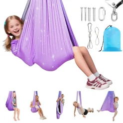 VEVOR Sensory Swing, Double-Layer Fabric Sensorys Hammock, Indoor & Outdoor Sensory Swing with 360° Swivel Hanger, O-Sling, Holds up to 300lbs, Adjustable Aerial Yoga, Ceiling Swings for Kids