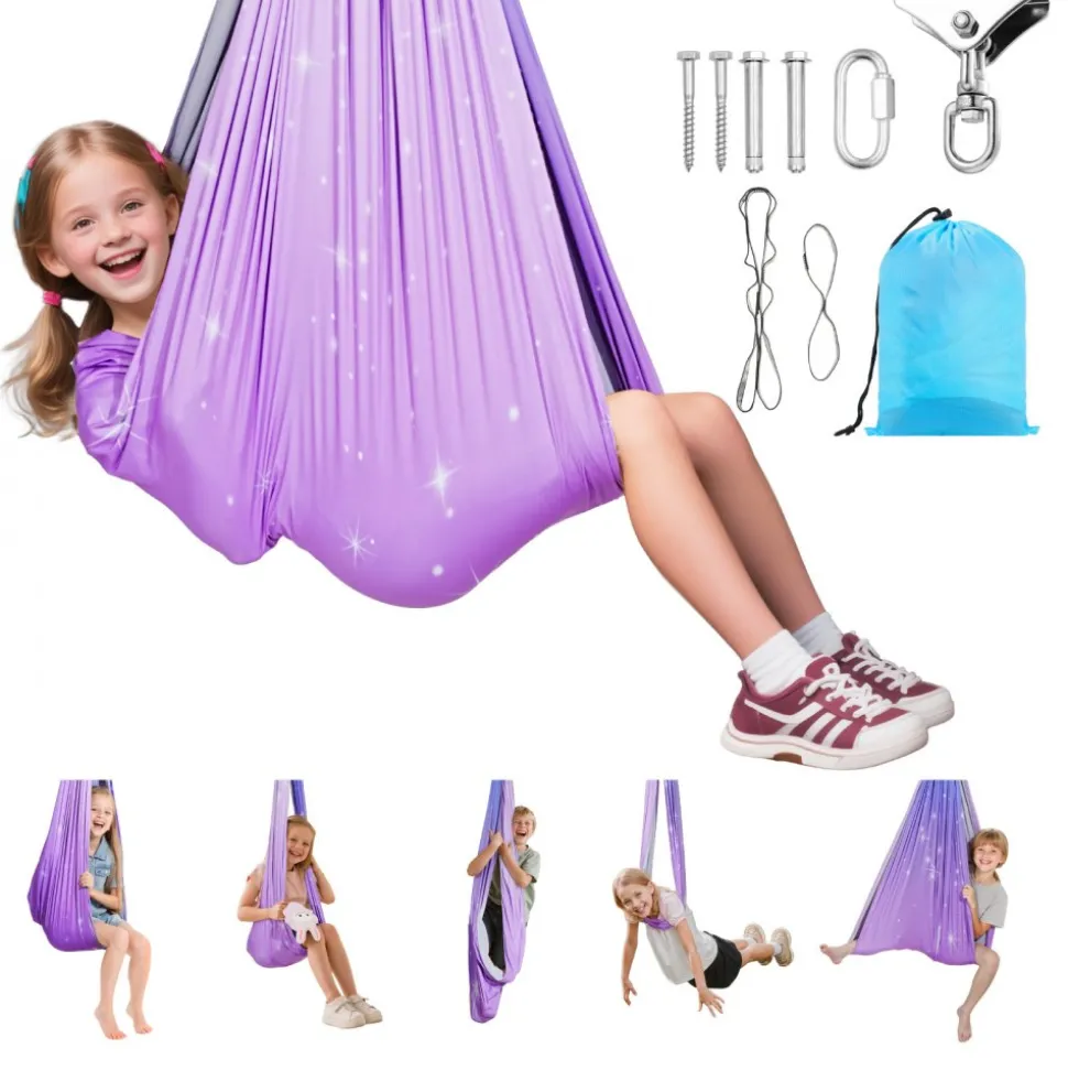 VEVOR Sensory Swing, Double-Layer Fabric Sensorys Hammock, Indoor & Outdoor Sensory Swing with 360° Swivel Hanger, O-Sling, Holds up to 300lbs, Adjustable Aerial Yoga, Ceiling Swings for Kids