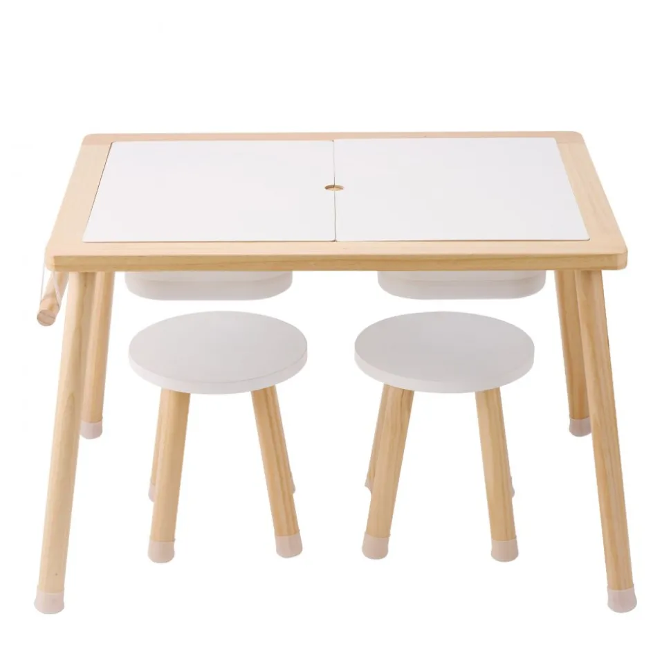 VEVOR Sensory Table and Chairs Set, Toddlers Activity Table with 2 Stools, 2 Storage Bins & Paper Roll Holder, Indoor/Outdoor Play Sand and Water Table, Wooden Kids Sensory Table - Gift for Boys Girls