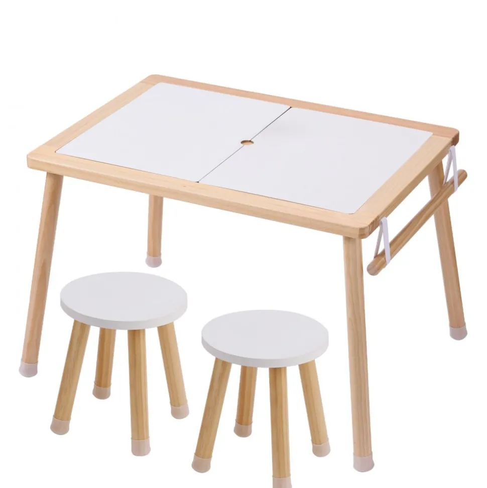 VEVOR Sensory Table and Chairs Set, Toddlers Activity Table with 2 Stools, 2 Storage Bins & Paper Roll Holder, Indoor/Outdoor Play Sand and Water Table, Wooden Kids Sensory Table - Gift for Boys Girls