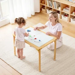 VEVOR Sensory Table for Toddlers, Foldable Wooden Kids Activity Table with Double-Sided Board, Storage Bins, and Non-Slip Feet, for Boys and Girls Playing Sand and Water, Drawing, Studying, Dining