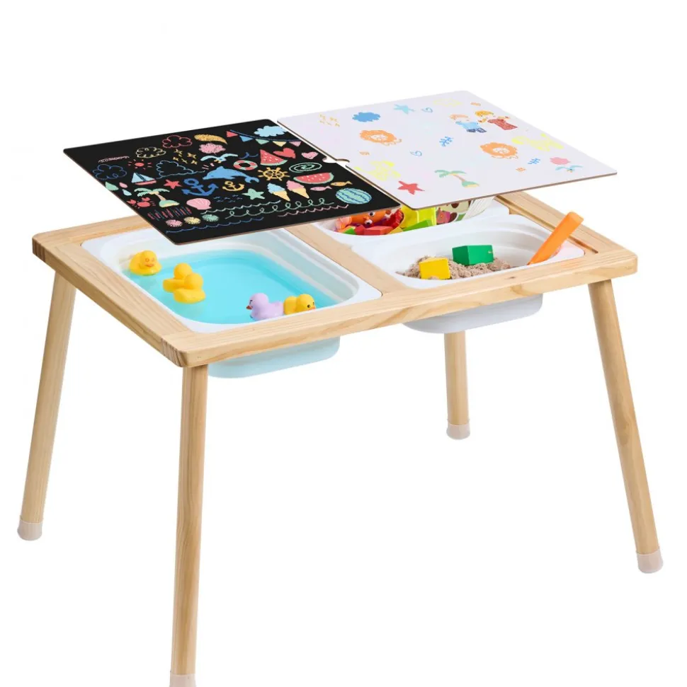 VEVOR Sensory Table for Toddlers, Kids 4-Station Sand and Water Adjustable Play Table with Detachable Storage Bins and Non-Slip Feet, Carbon Steel Frame, Rounded Corners, for Boys and Girls Exploring
