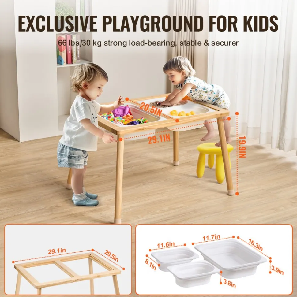 VEVOR Sensory Table for Toddlers, Kids 4-Station Sand and Water Adjustable Play Table with Detachable Storage Bins and Non-Slip Feet, Carbon Steel Frame, Rounded Corners, for Boys and Girls Exploring