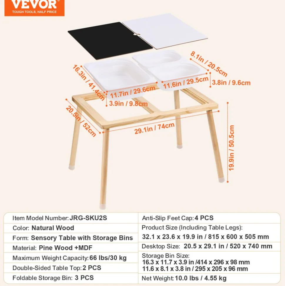 VEVOR Sensory Table for Toddlers, Kids 4-Station Sand and Water Adjustable Play Table with Detachable Storage Bins and Non-Slip Feet, Carbon Steel Frame, Rounded Corners, for Boys and Girls Exploring