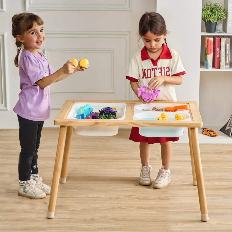 VEVOR Sensory Table for Toddlers, Kids 4-Station Sand and Water Adjustable Play Table with Detachable Storage Bins and Non-Slip Feet, Carbon Steel Frame, Rounded Corners, for Boys and Girls Exploring