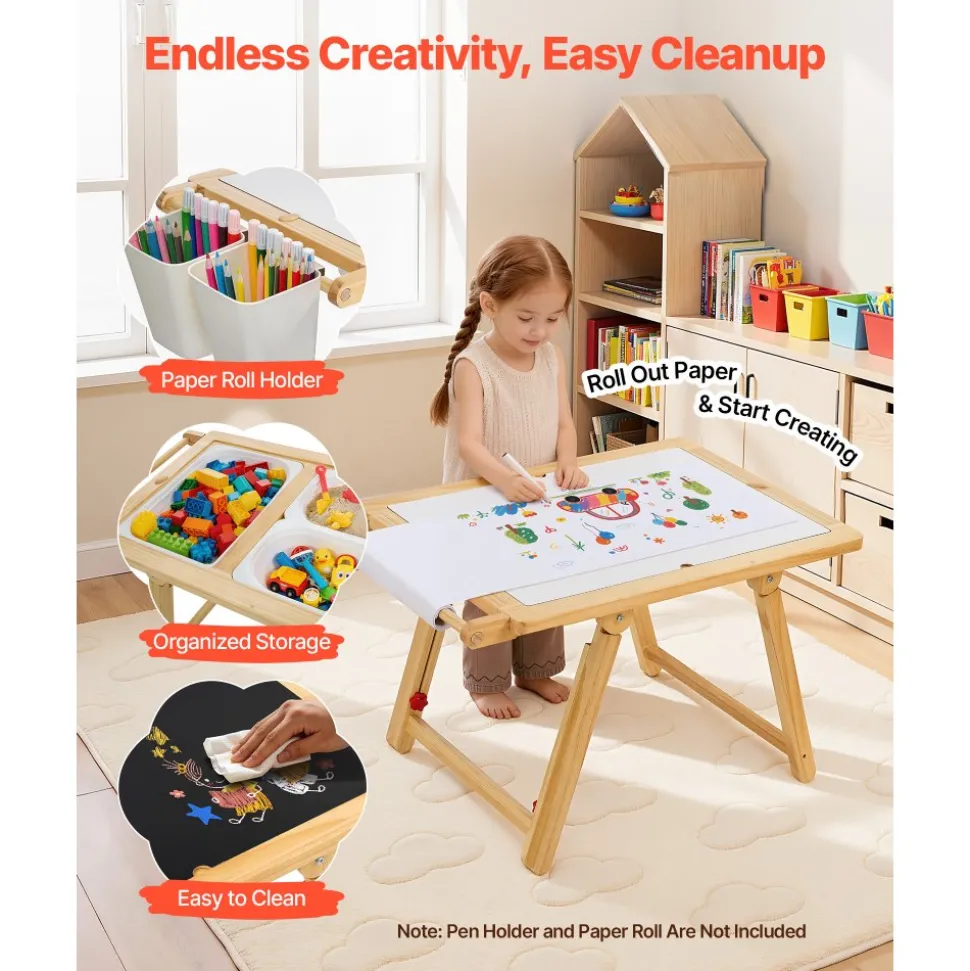 VEVOR Sensory Table for Toddlers, Wooden Kids Activity Table and Art Easel with Reversible Double-Sided Board, Storage Bins, for Boys and Girls Playing Sand and Water, Drawing, Studying, Dining